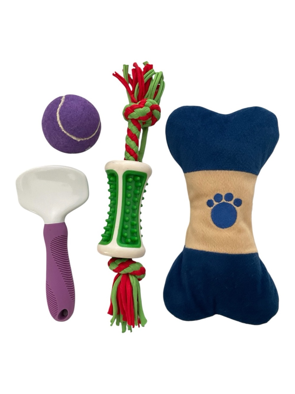 POODLE Pet Slicker Brush & Toys Assortment Squeaky Ball Chew Toy Included VGC